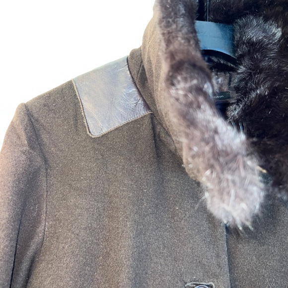 Rudsak - Vintage Short Peacoat - In Brown Leather, Wool and Rabbit Fur - 80% OFF - Picture 6 of 16